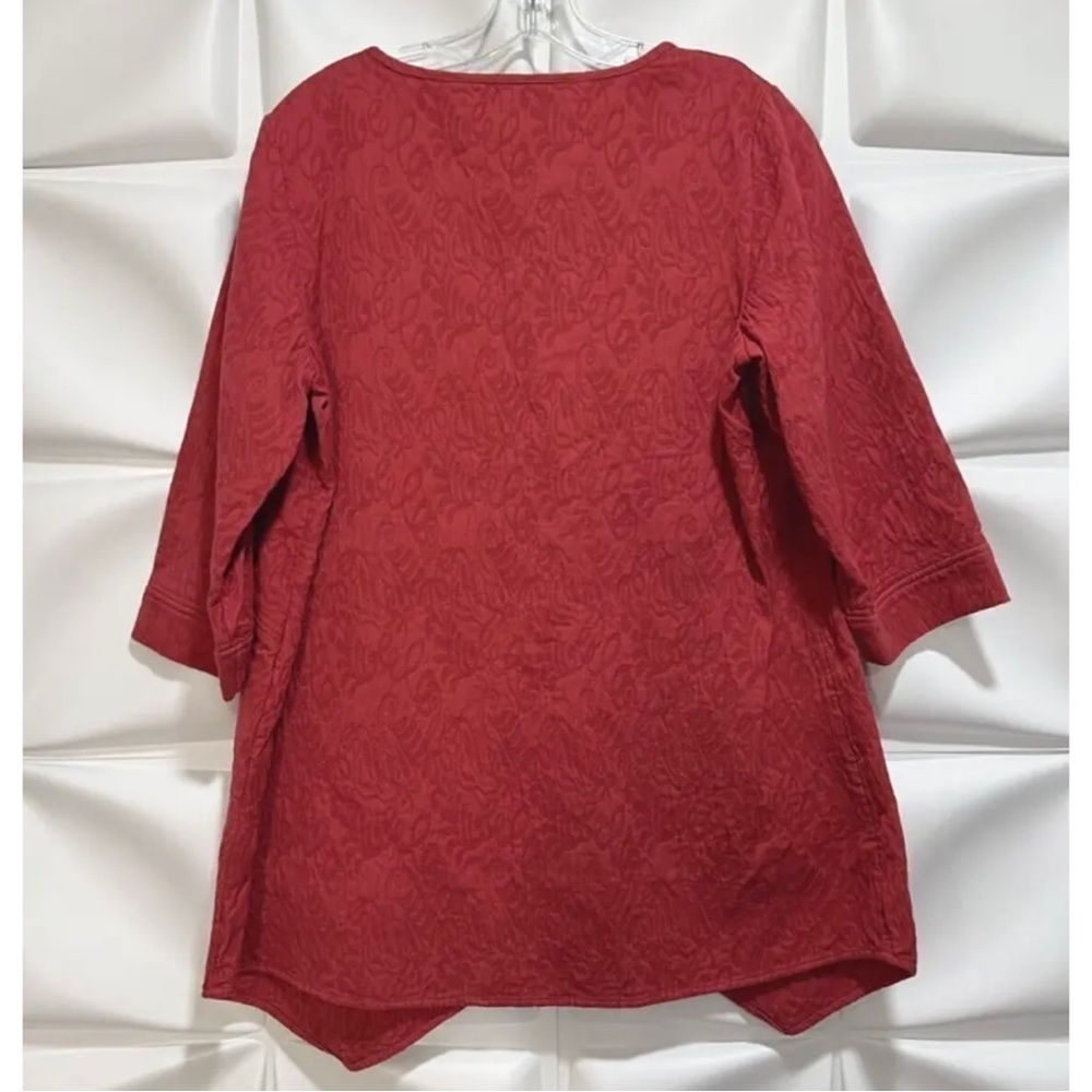 Soft Surroundings Womens Sz L Red Asymmetrical Cotton Jacquard Tunic Top Blouse - Picture 5 of 8